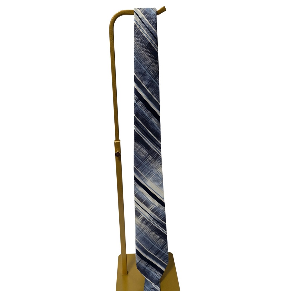 Vintage JCPenney The Mens Shop Blue Textured Striped Plaid Necktie 54.5 Inch